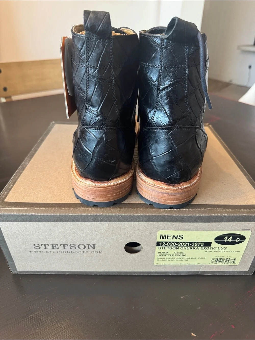 Stetson Black Alligator Leather Chukka Boots with Tan Welt